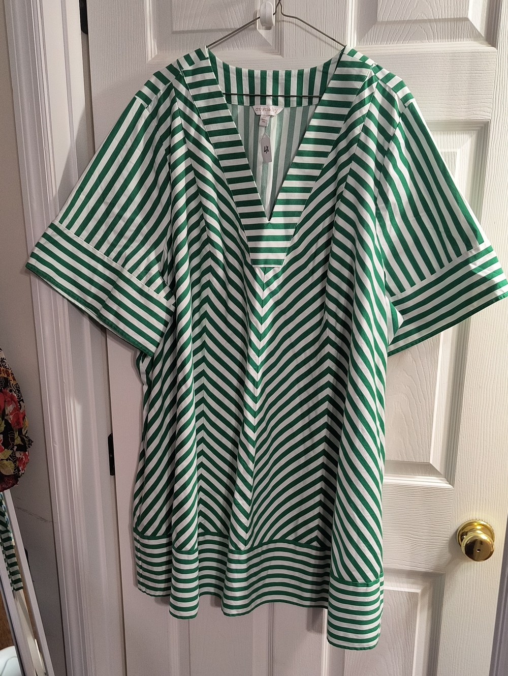 Striped V-Neck Dress - Green/White